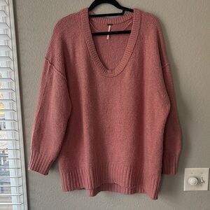 Free People V-Neck Sweater in Dusty Pink